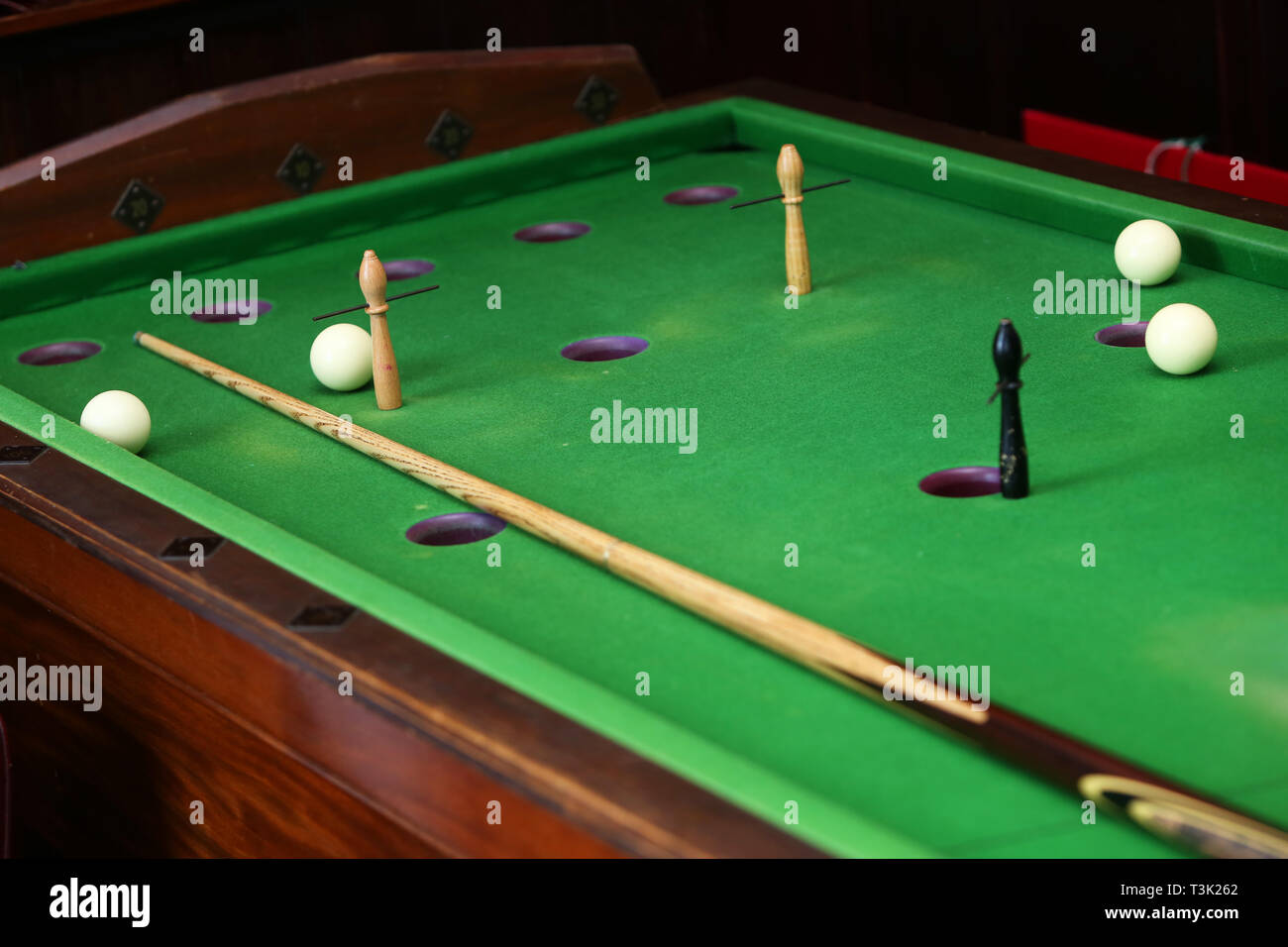 General view of a Billards Table in a pub in Bognor Regis, West Sussex, UK. Stock Photo