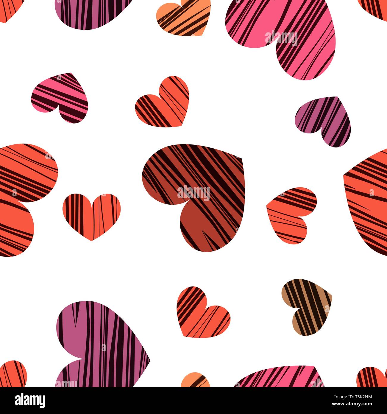 Handdrawn hearts. Vector illustration. Seamless pattern background. Wrapping paper design. Stock Vector