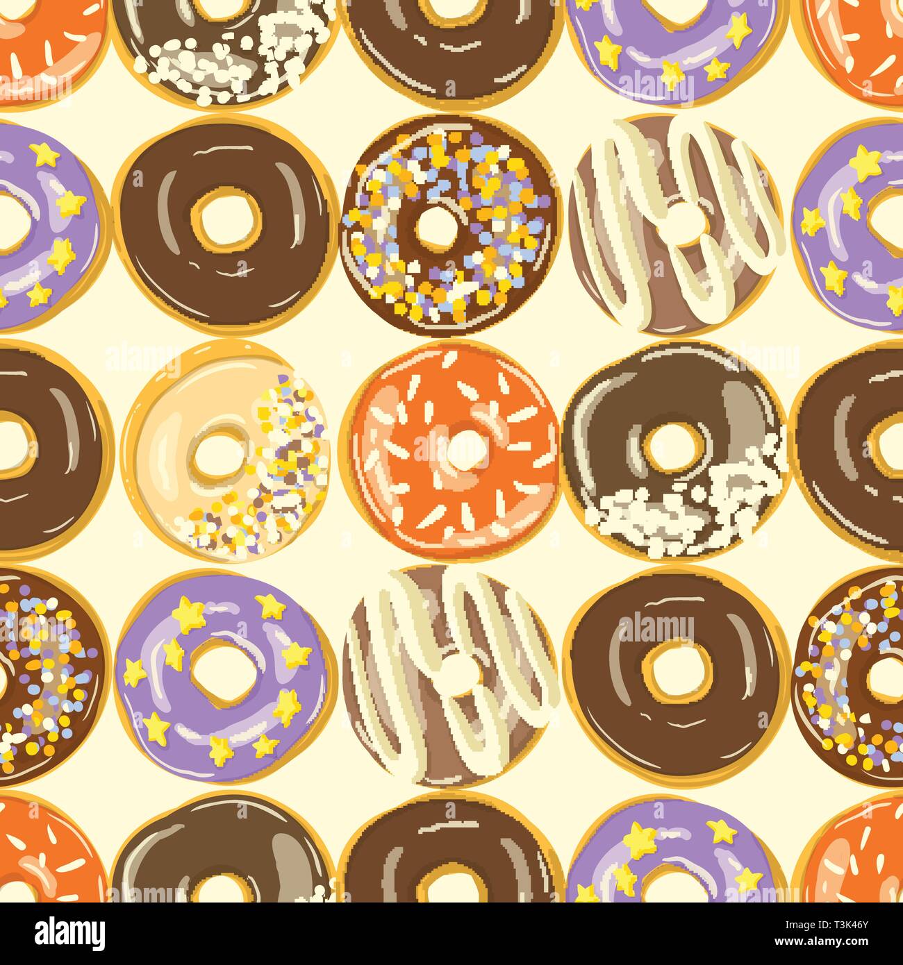 Glazed Donuts seamless pattern. Bakery Vector Cartoon style Top View ...