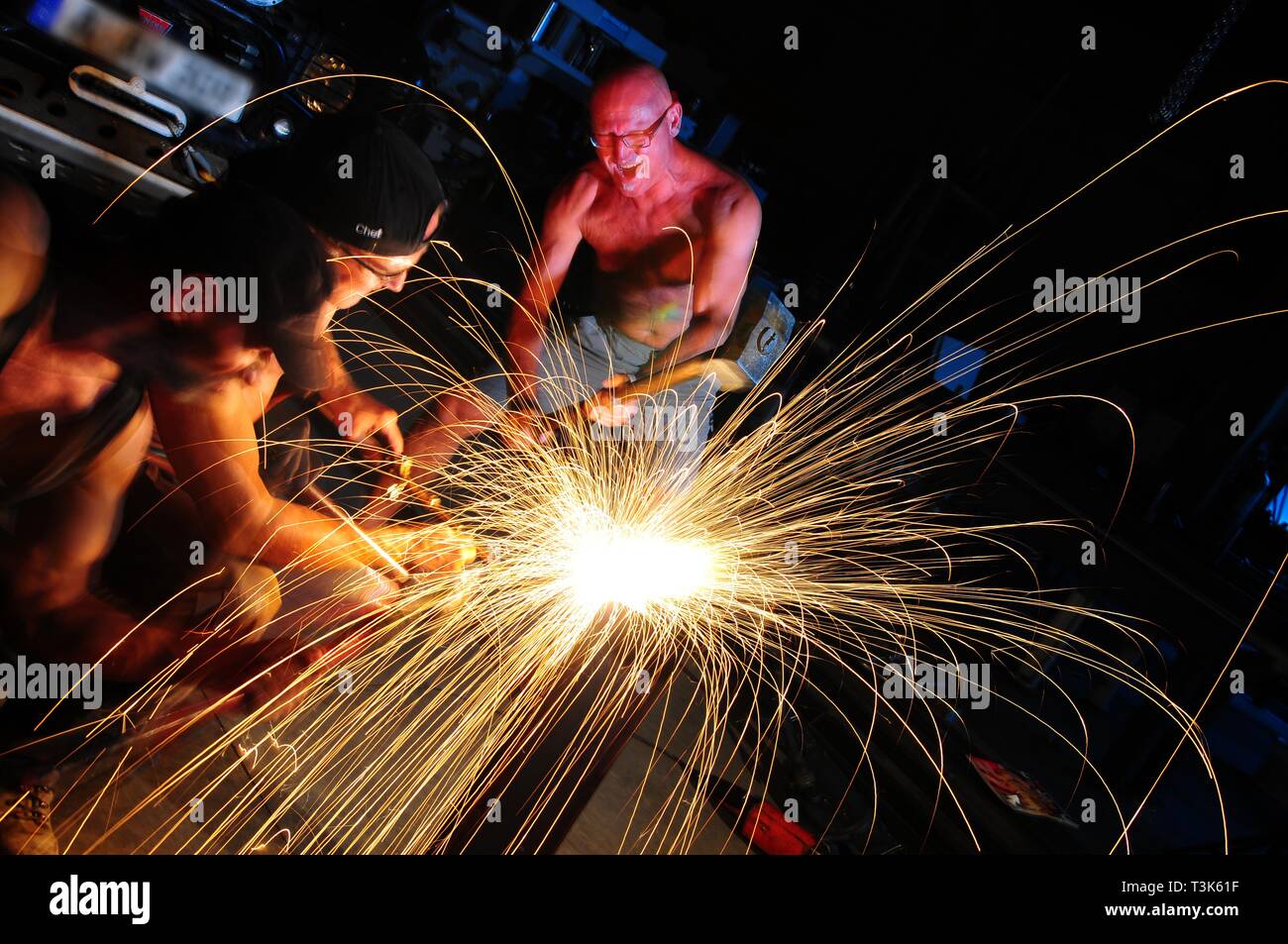 When welding in the workshop Stock Photo