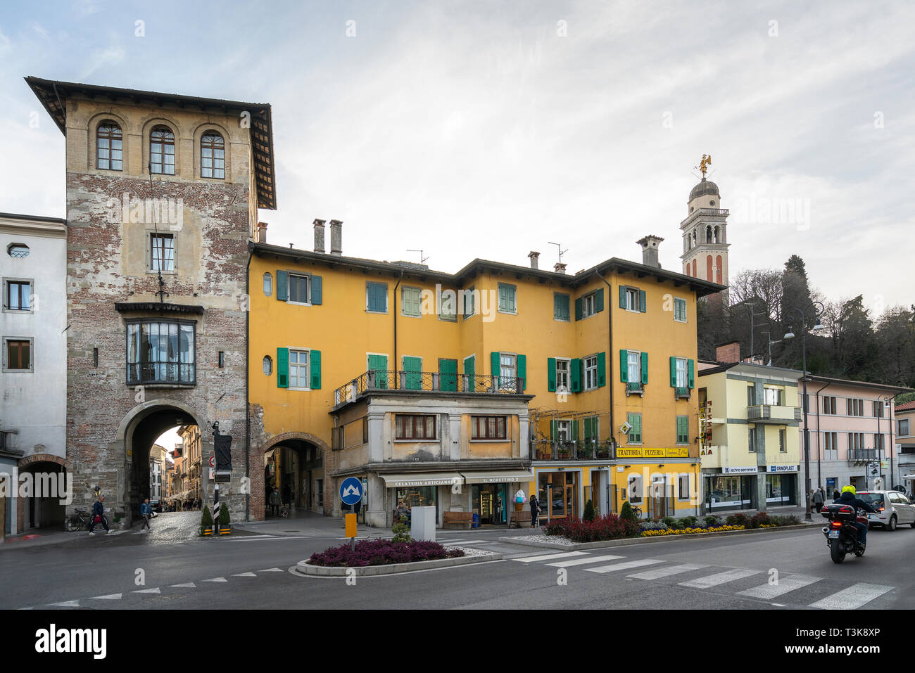 Udine, Friuli Venezia Giulia region, Italy. March 21 2019.  A view of  the medieval Manin tower city gate Stock Photo