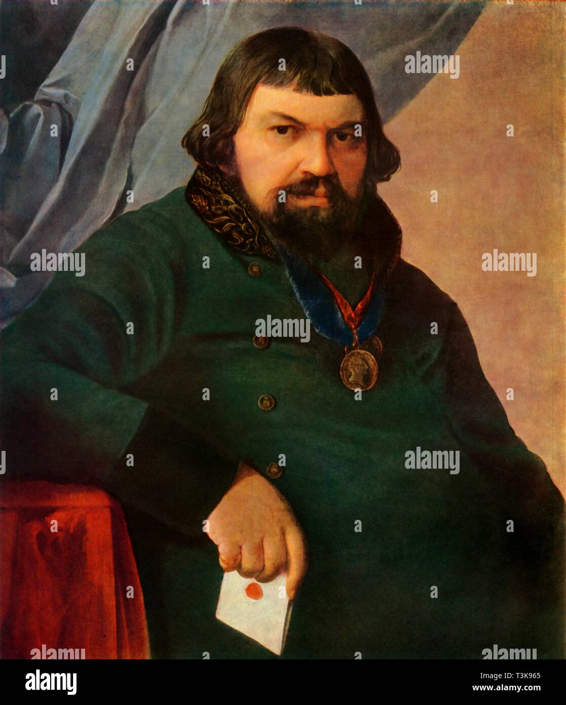 'Portrait of Obrazstsov, a Merchant from Rshev', 1830s?, (1965).  Creator: Aleksey Venetsianov. Stock Photo