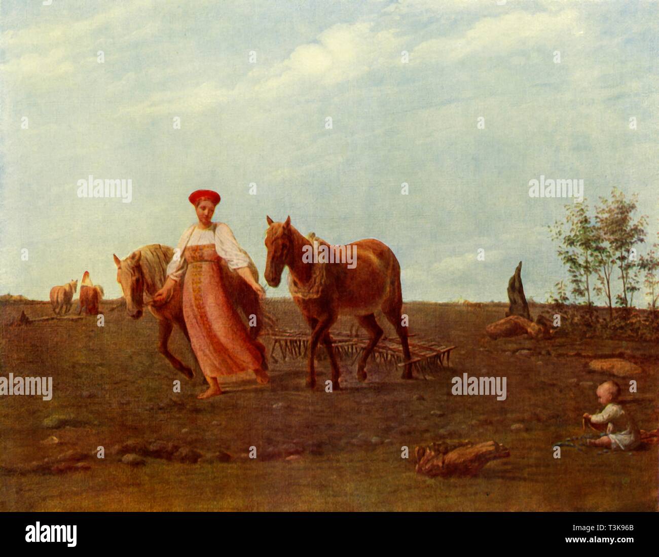 'In the Ploughed Field. Spring', 1820s, (1965). Creator: Aleksey Venetsianov. Stock Photo