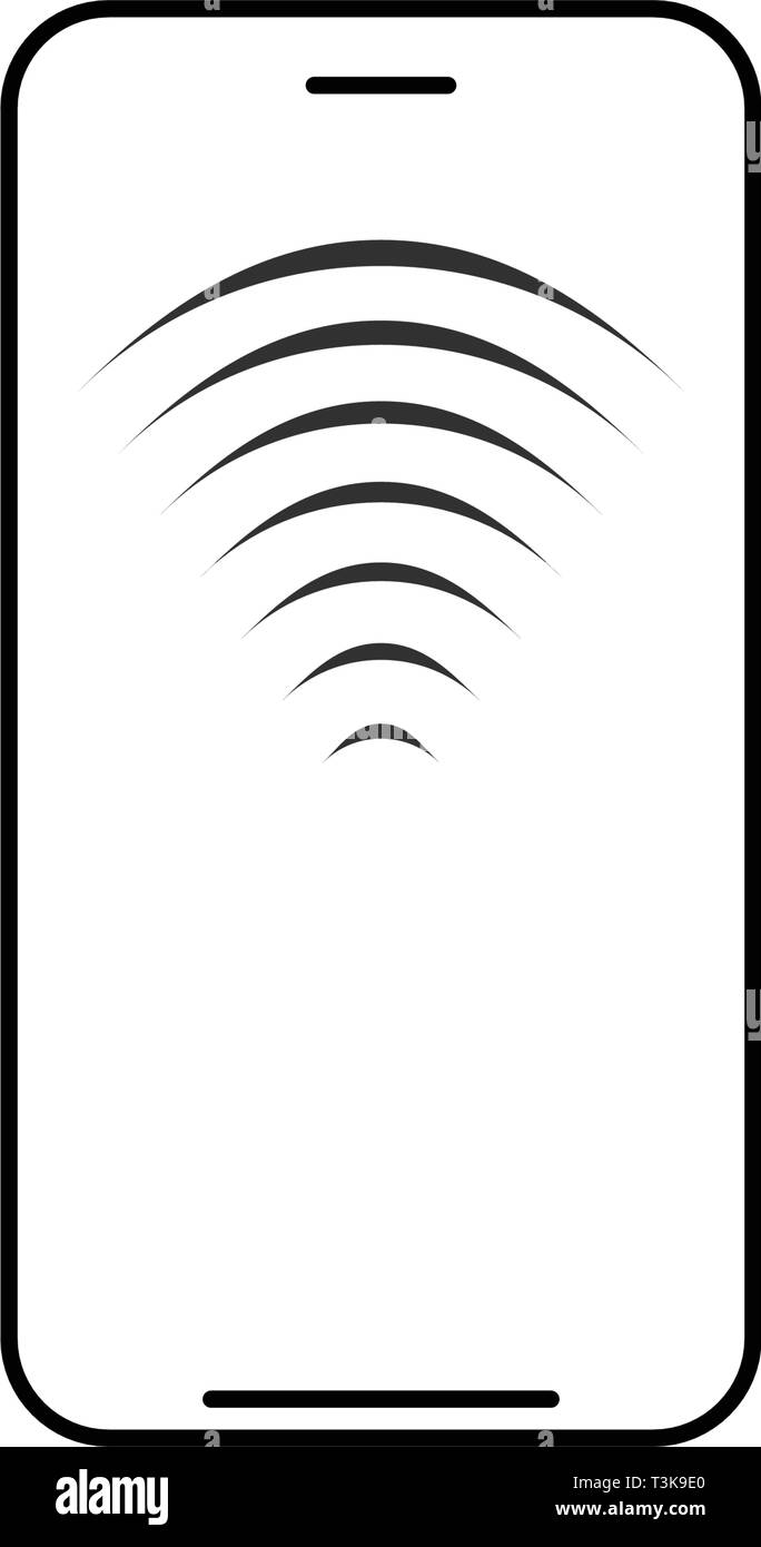 Mobile wireless charging line icon. Smartphone with radio or wifi waves. Vector illustration isolated Stock Vector