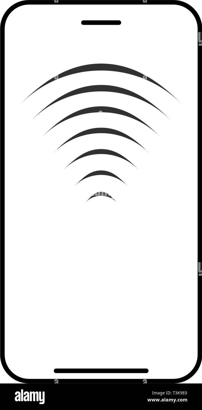 Mobile wireless charging line icon. Smartphone with radio or wifi waves