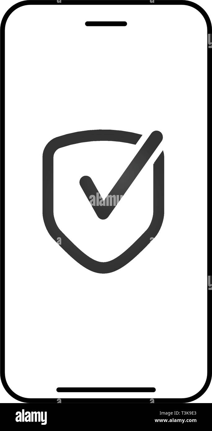 Linear Smartphone, mobile phone with security shield icon with check ...