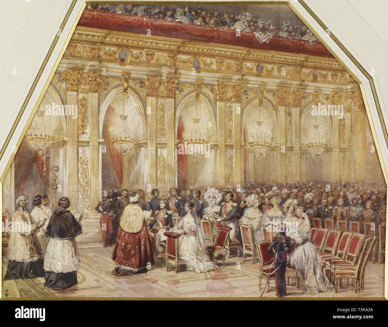 The Marriage of Prince Ferdinand Philippe d'Orleans and Duchess Helene of Mecklenburg-Schwerin, 1837 Creator: Lami, Eugène Louis (1800-1890). Stock Photo