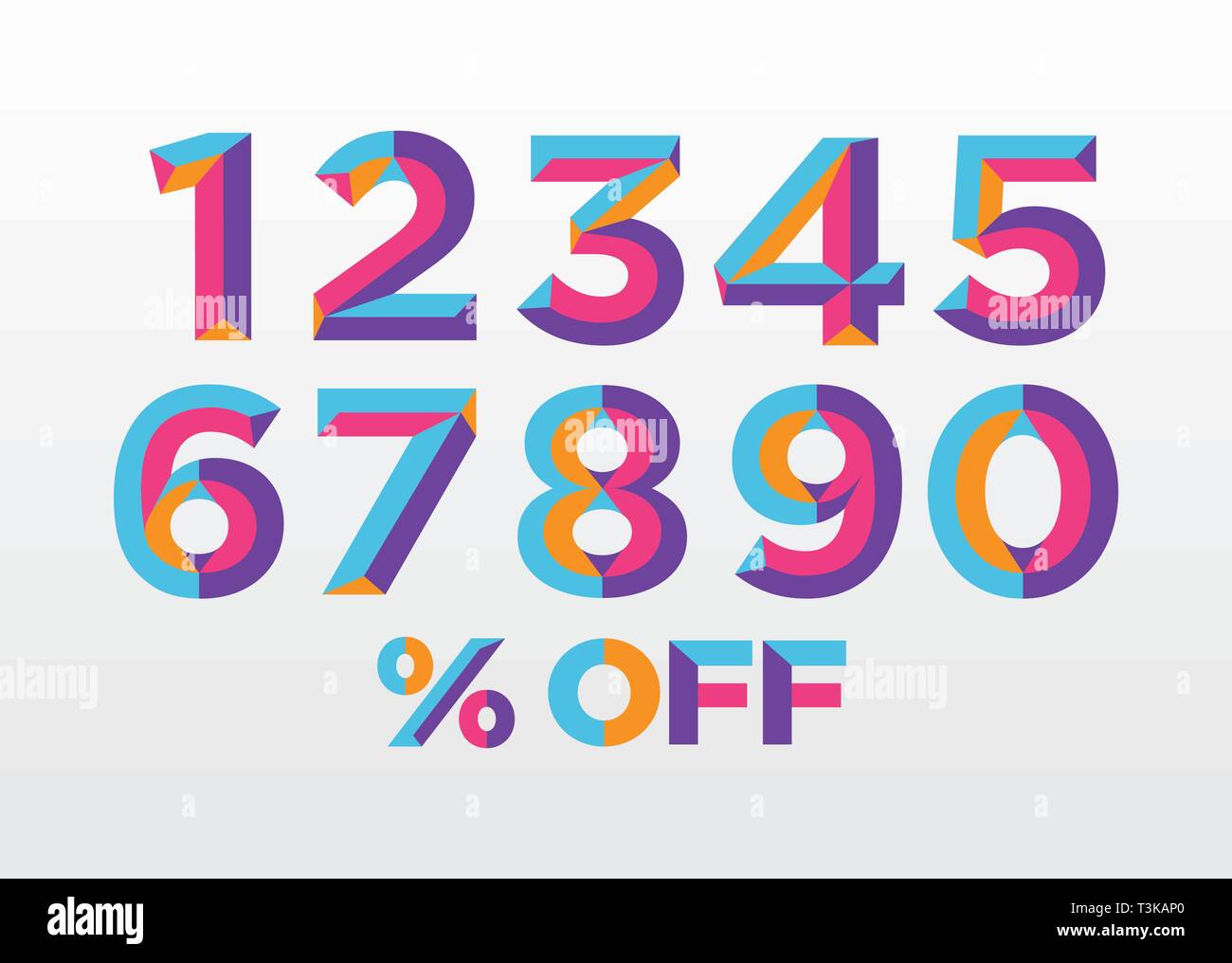 0, 1, 2, 3, 4, 5, 6, 7, 8, 9 numeral alphabet. Percent off, sale background. Colorfull polygonal triangle Letter. Eps10. Vector Isolated Number Stock Vector
