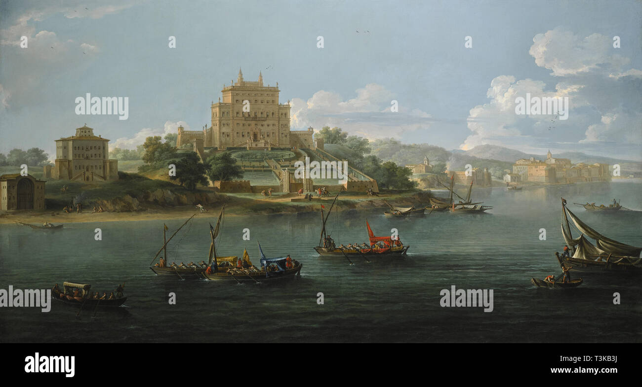 View of the Villa Costaguti and Villa Pamphilj Between Anzio and Nettuno. Creator: Anesi, Paolo (1697-1773). Stock Photo