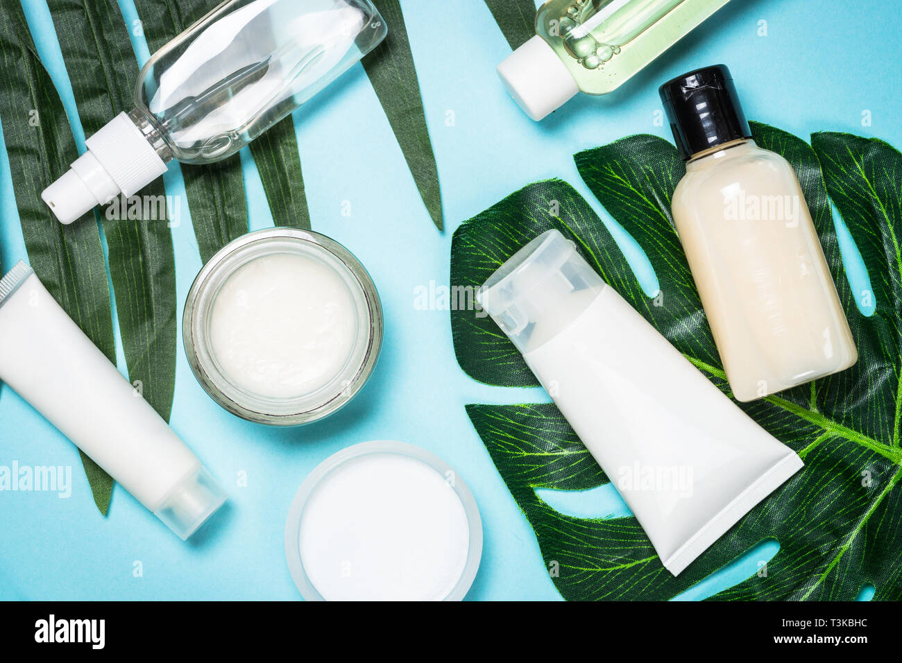 Skin care product, natural cosmetic flat lay. Stock Photo