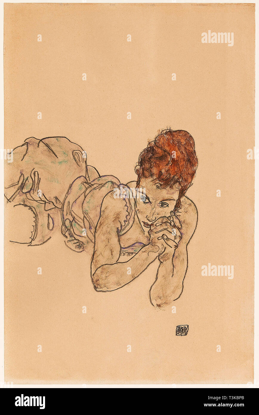 Lying woman, 1917. Creator: Schiele, Egon (1890-1918). Stock Photo