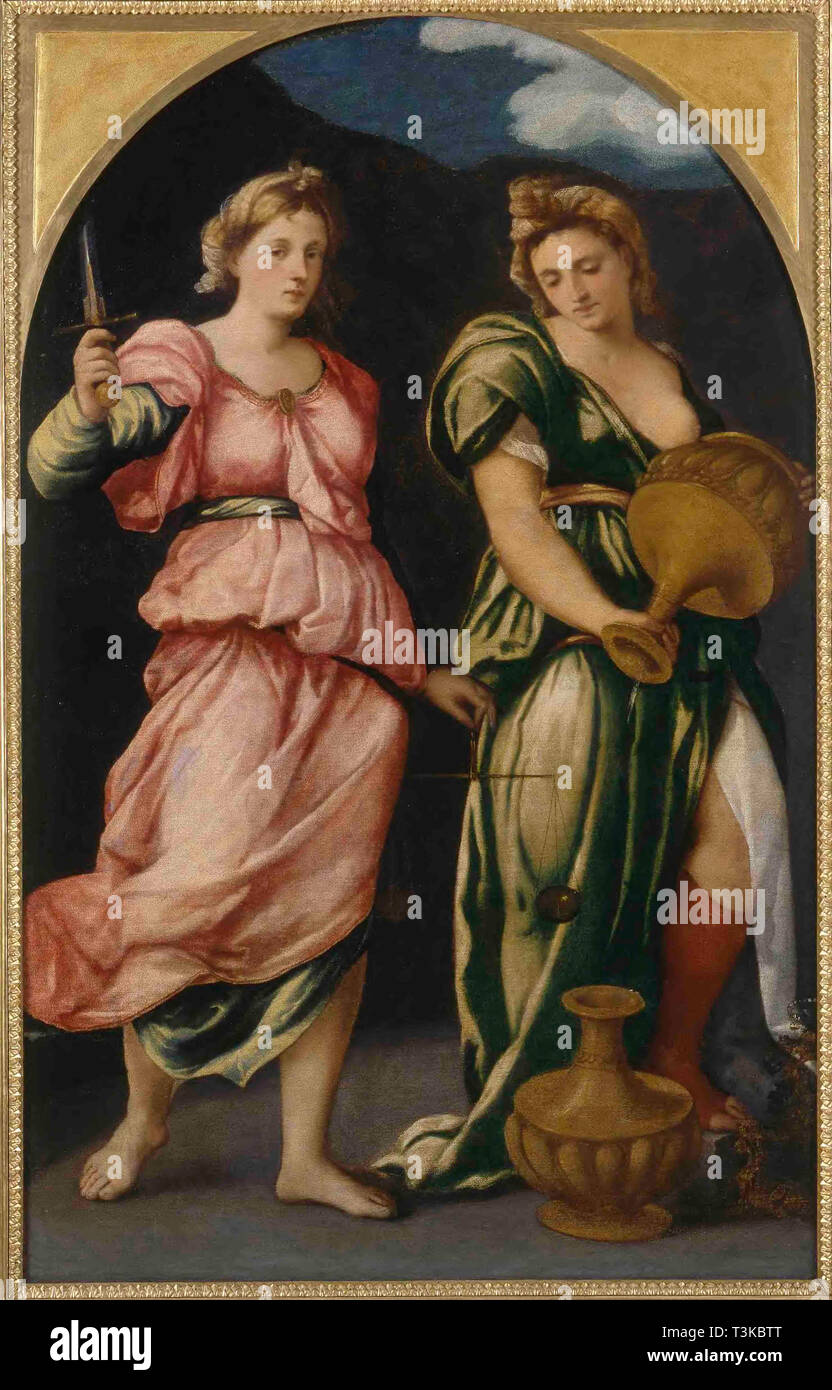 Justice and Temperance, First Half of 16th cen.. Creator: Veronese (de' Pitati), Bonifacio (1487-1553). Stock Photo