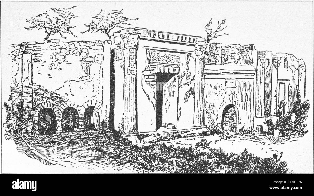 Illustration of street of the tombs outside the gate of Nuceria in Pompeii Stock Photo