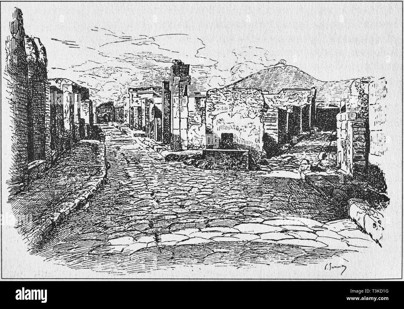 Illustration of street of the tombs of the gate of Herculaneum in Pompeii Stock Photo
