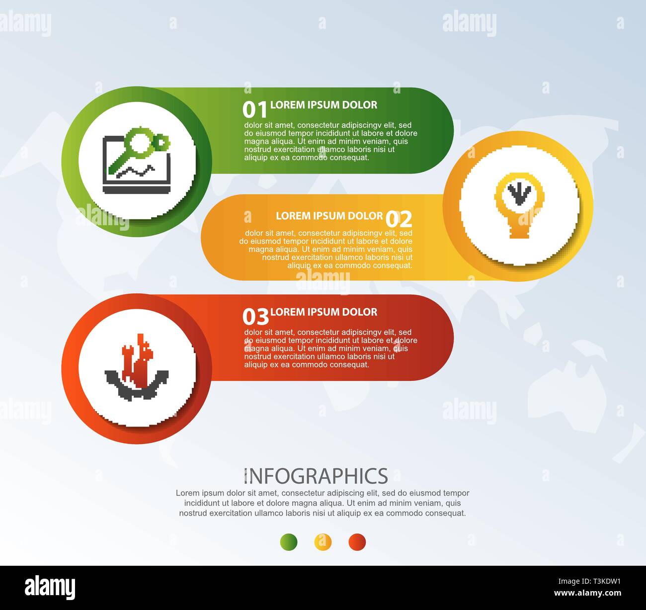 Modern 3D vector illustration. Circular infographic template with three ...