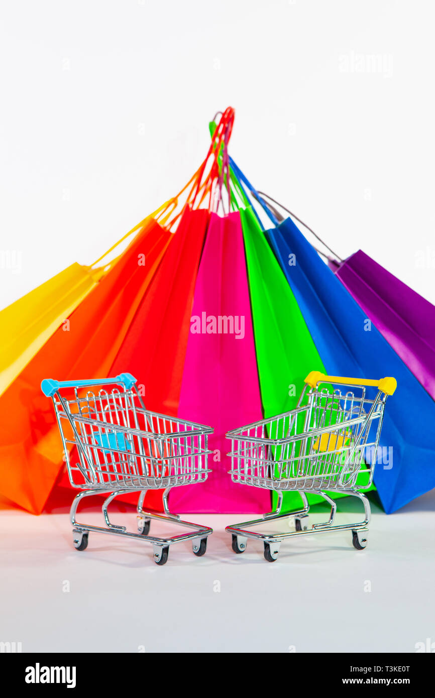 Set of colorful empty shopping bags isolated on the white background ...