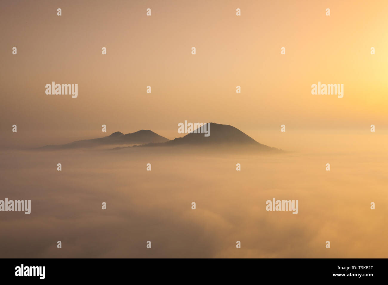 Islands in the sky. View from the top of Rana hill. Autumn scenery in Central Bohemian Highlands, Czech Republic. Stock Photo