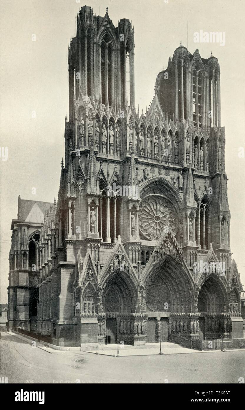 'A Great Gothic Building: The Cathedral at Rheims, Built in the 13th and 14th Centuries', c1930. Creator: Neurdein. Stock Photo