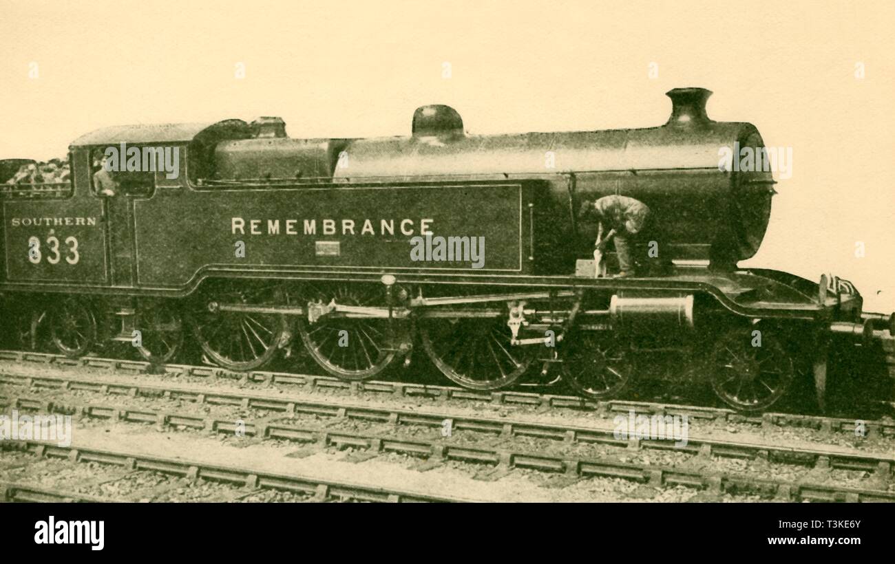 'War Memorial Locomotive, 'Remembrance,' Brighton Section, Southern Railway', 1930. Creator: O.J Morris. Stock Photo