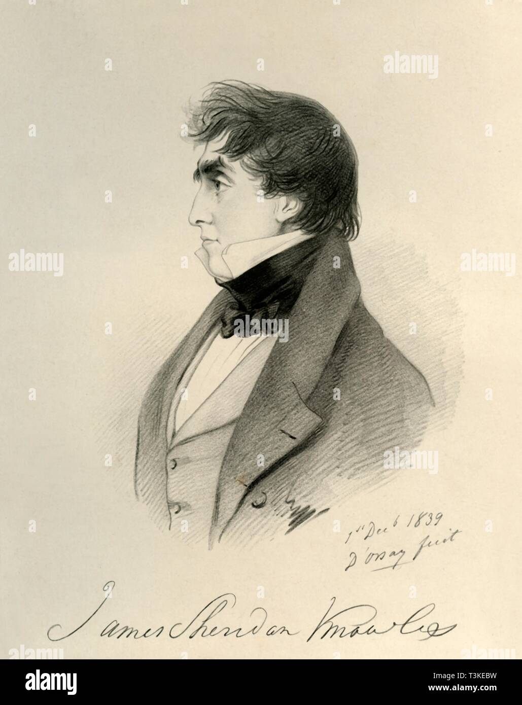 'James Sheridan Knowles', 1839. Creators: Alfred d'Orsay, Richard James Lane. Stock Photo