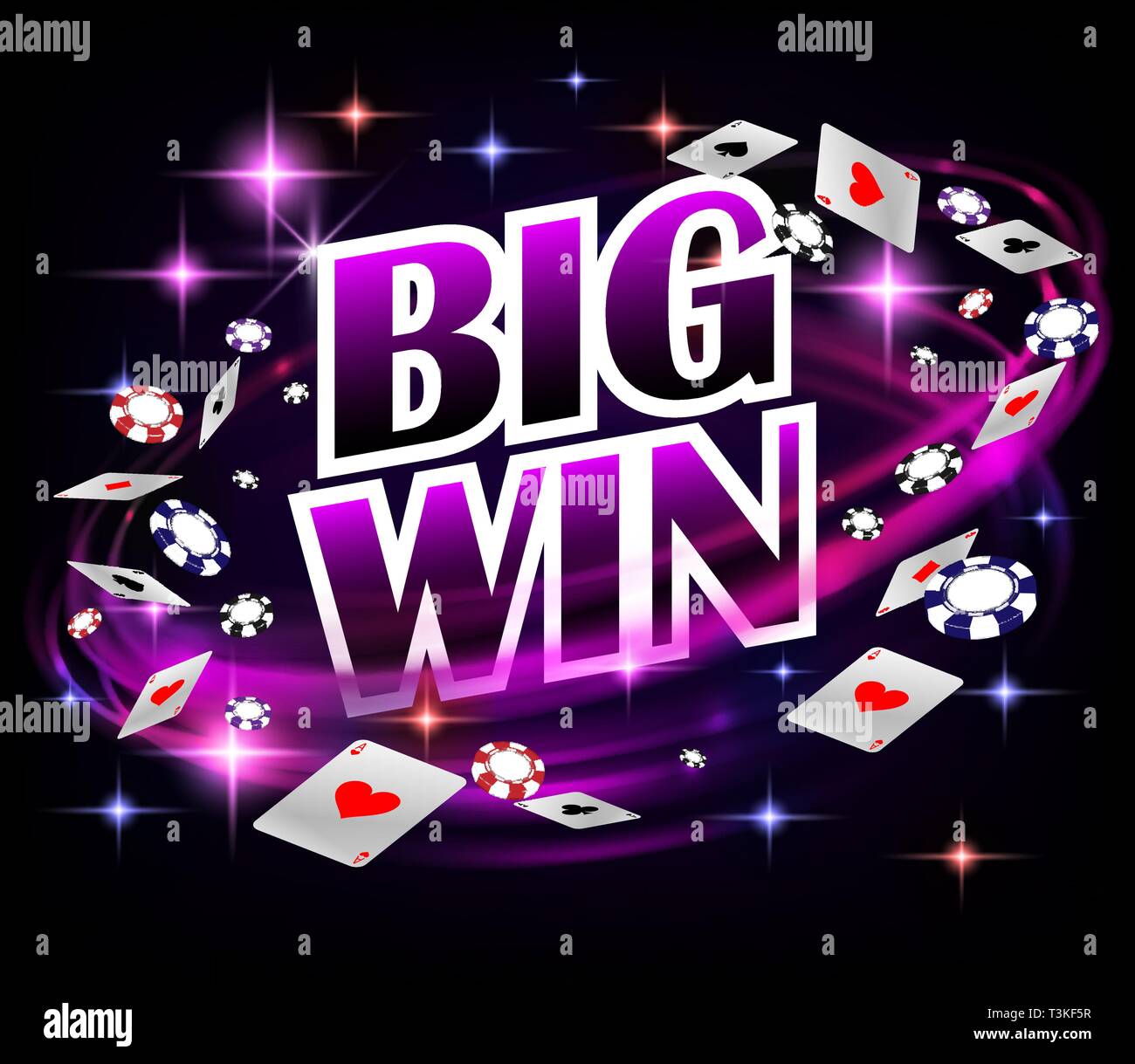 Biw win Casino Gambling Poker design. Poker banner with chips and playing cards. Online Casino Banner dark background. Vector illustration. Stock Vector