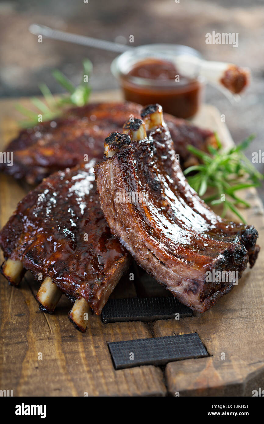 Grilled bbq ribs with sauce Stock Photo