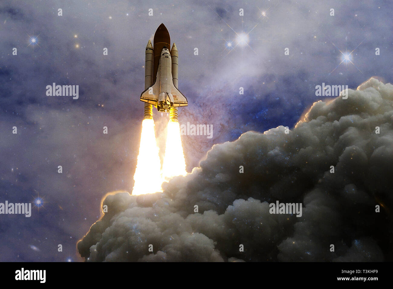 Space shuttle taking off on a mission. Deep space. Beauty of endless ...