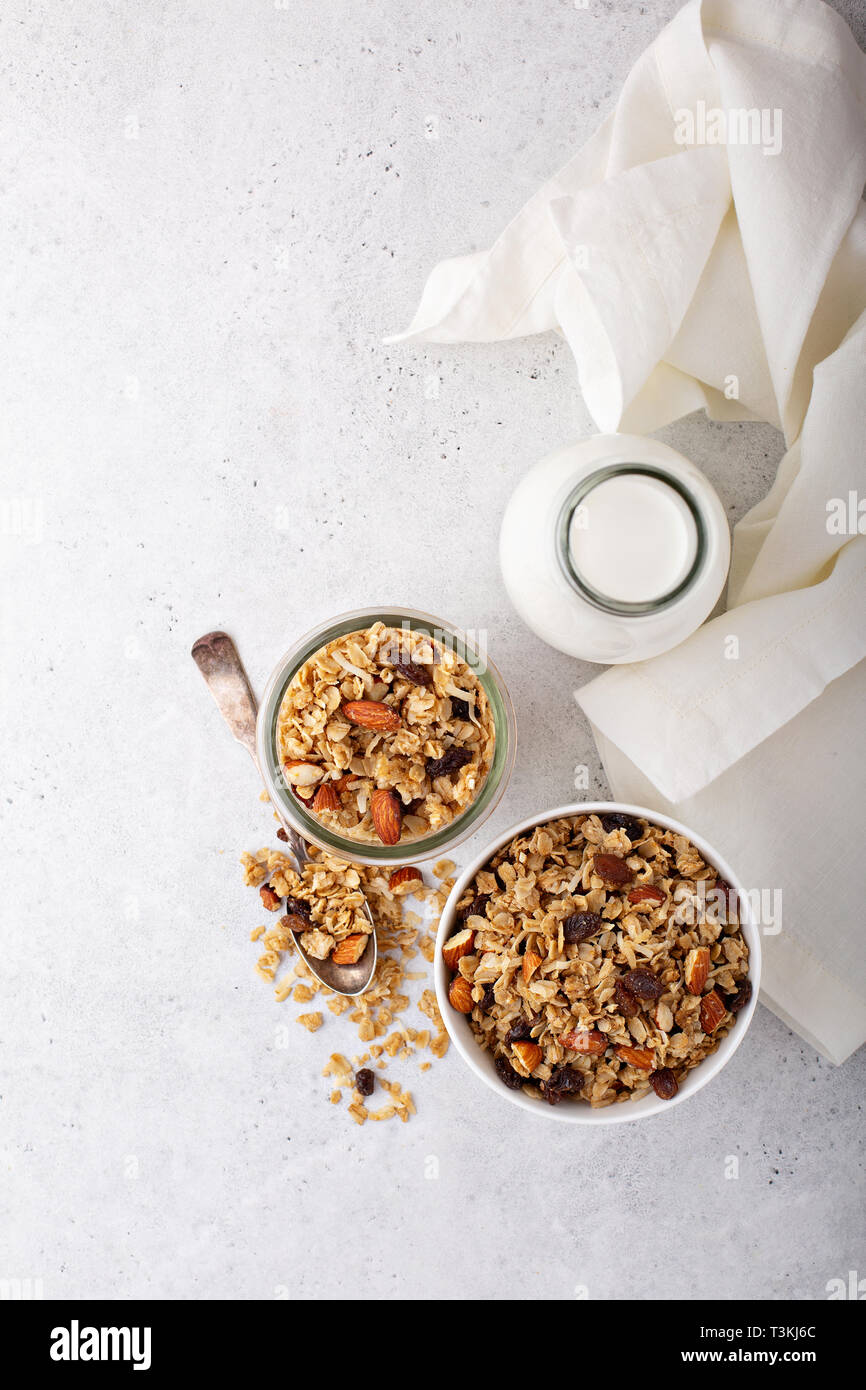 Homemade granola with coconut and almonds Stock Photo