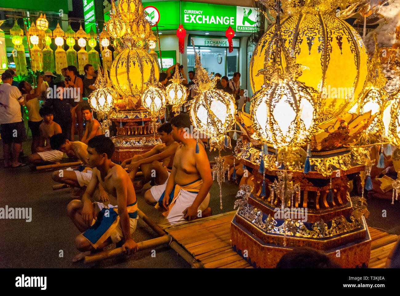 Chiang Mai, Thailand -  Nov 2015: Loi Krathong and Yi peng aka lantern festival celebrations around the town. Stock Photo