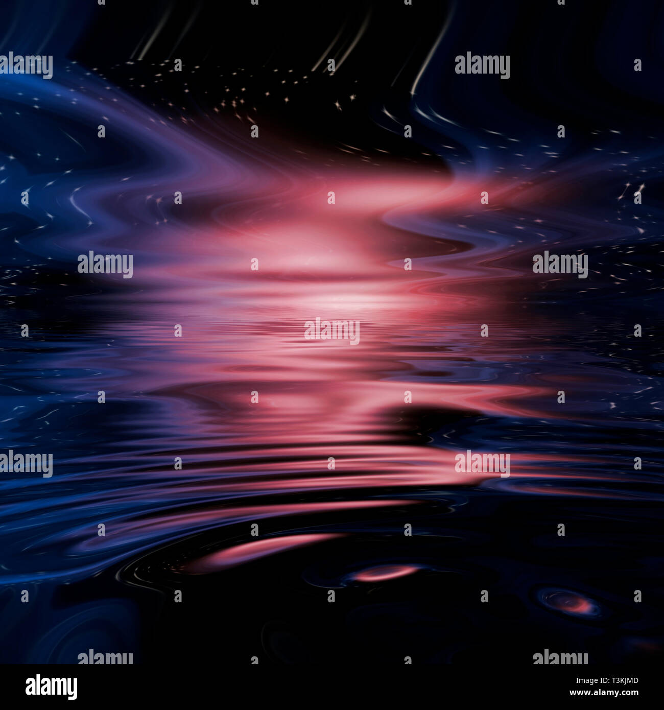 Abstract Horizon . Pink purple sky reflected in water surface Stock ...