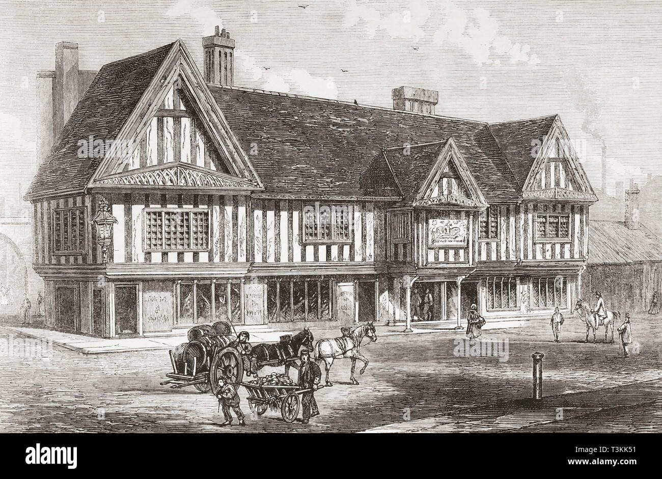 The Old Crown, a pub in Deritend, the oldest extant secular building in Birmingham, England, seen here in 1865. From The Illustrated London News, published 1865. Stock Photo