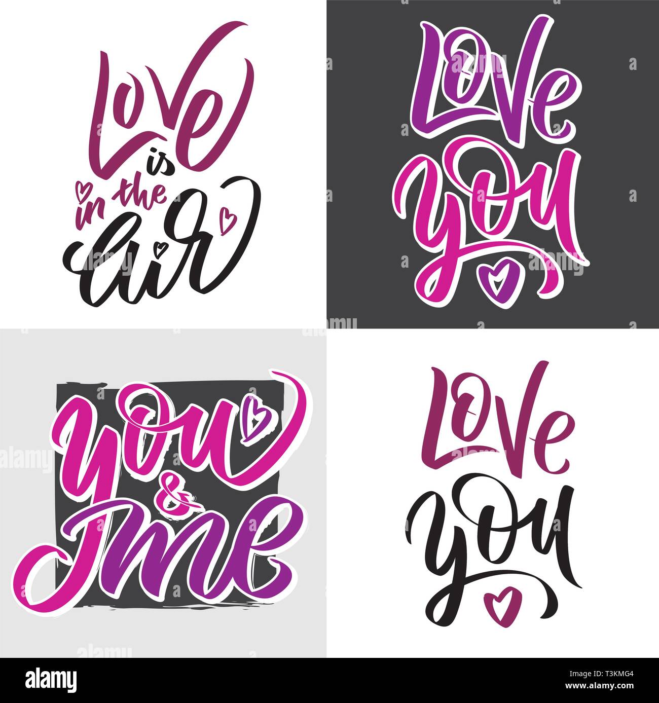 Set of Handwritten Love calligraphy design lettering for greeting card or gift, t-shirt slogan, graphic print Hand drawn love writing vector Stock Vector