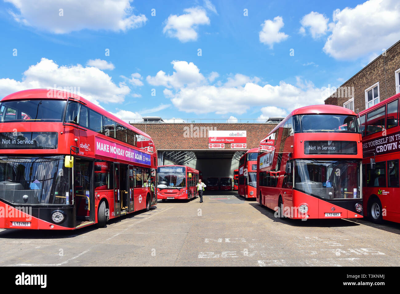Abellio Walworth Bus Depot, Camberwell New Road, Camberwell, London Borough of Southwark, Greater London, England, United Kingdom Stock Photo
