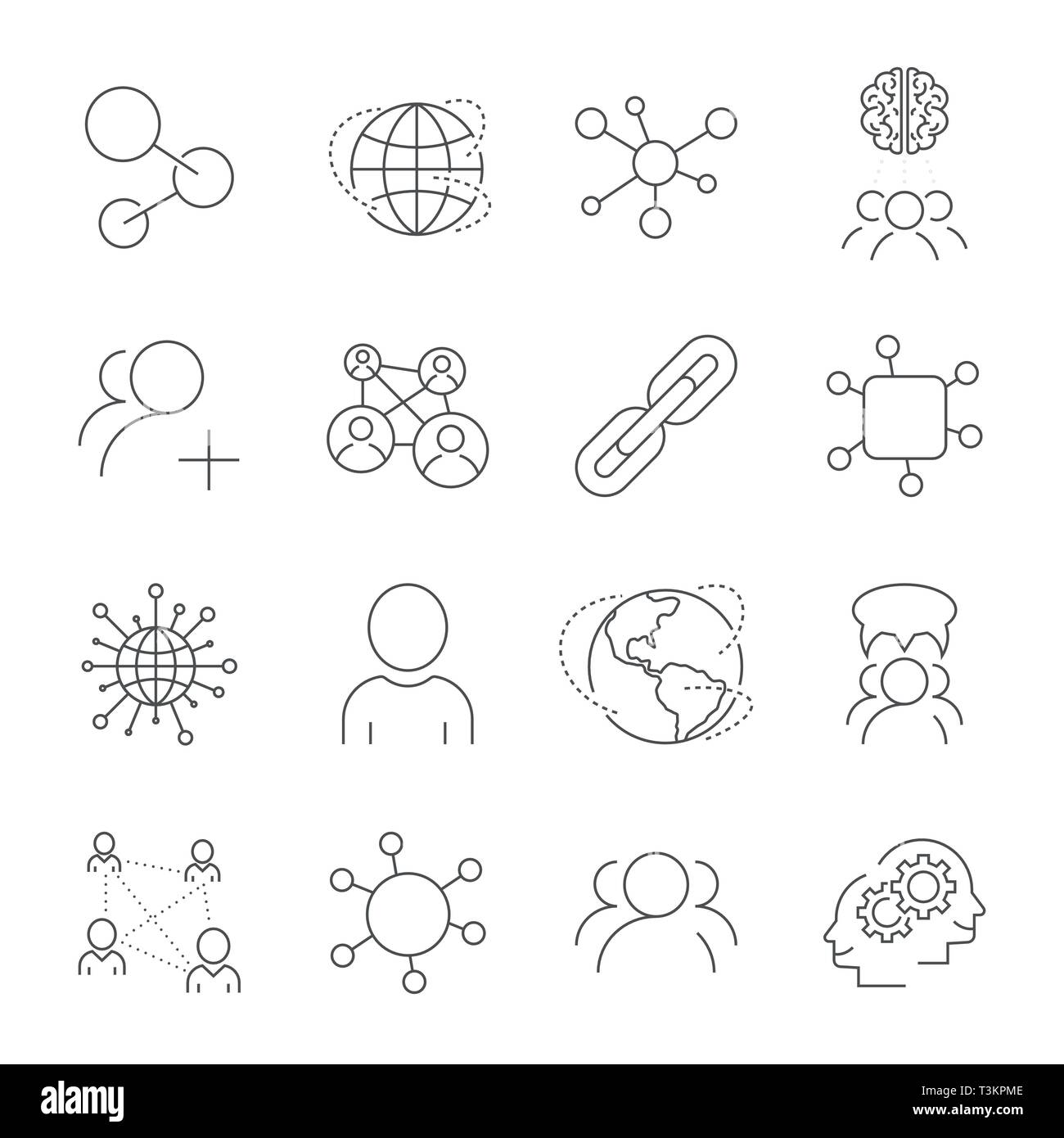 Social network, network of people and media icons. Contains such as Profile Page, Rating, Likes, Social Links and other. Editable Stroke Stock Vector