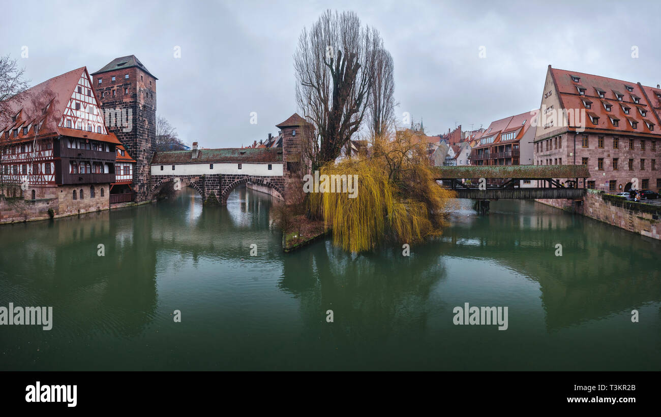 January - 2019. Henkersteg (Hangman's Bridge) over River Pegnitz, Nuremberg, Bavaria, Germany Stock Photo