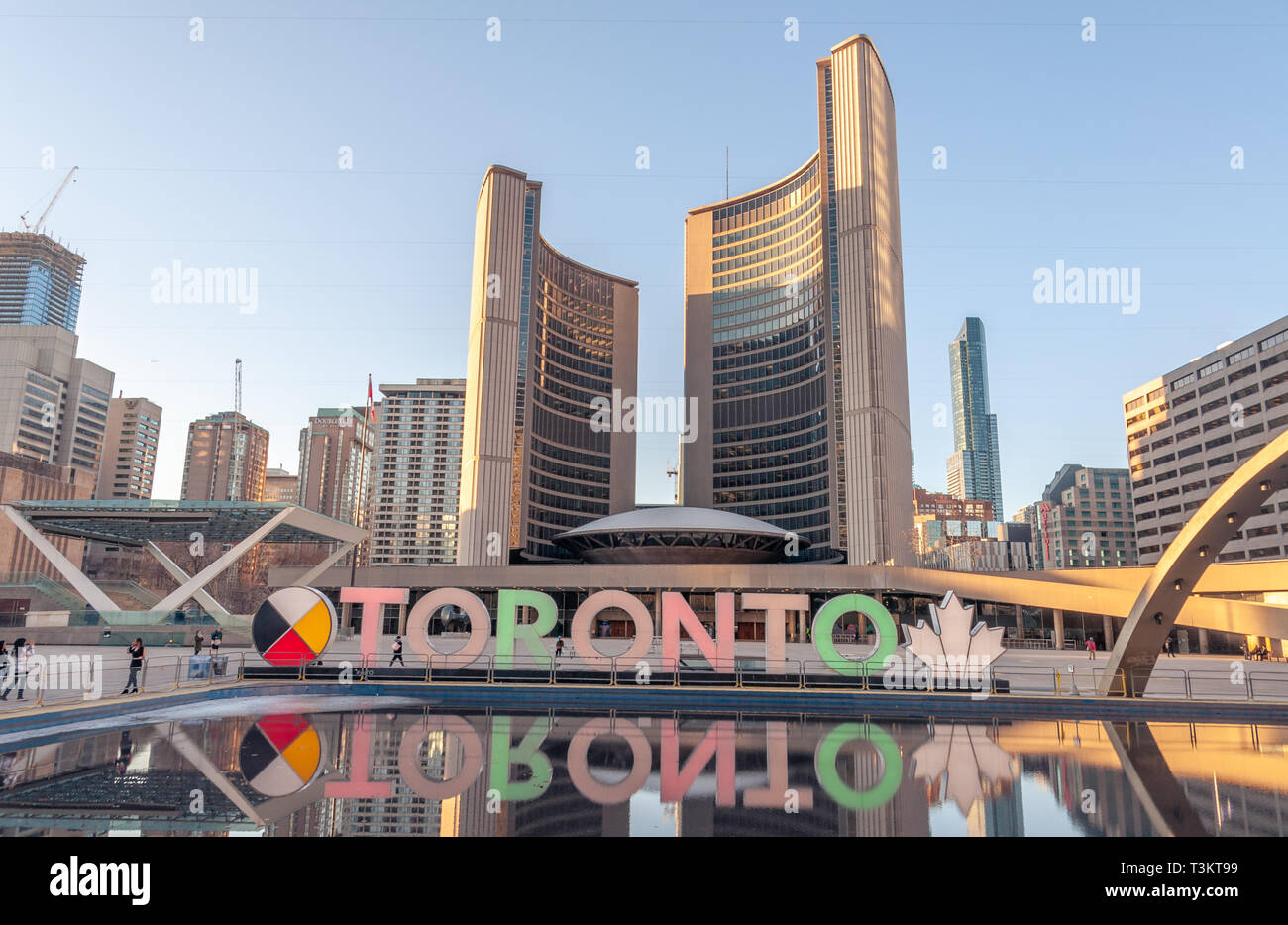 Toronto Skyline in Nathan Phillips Square Stock Photo