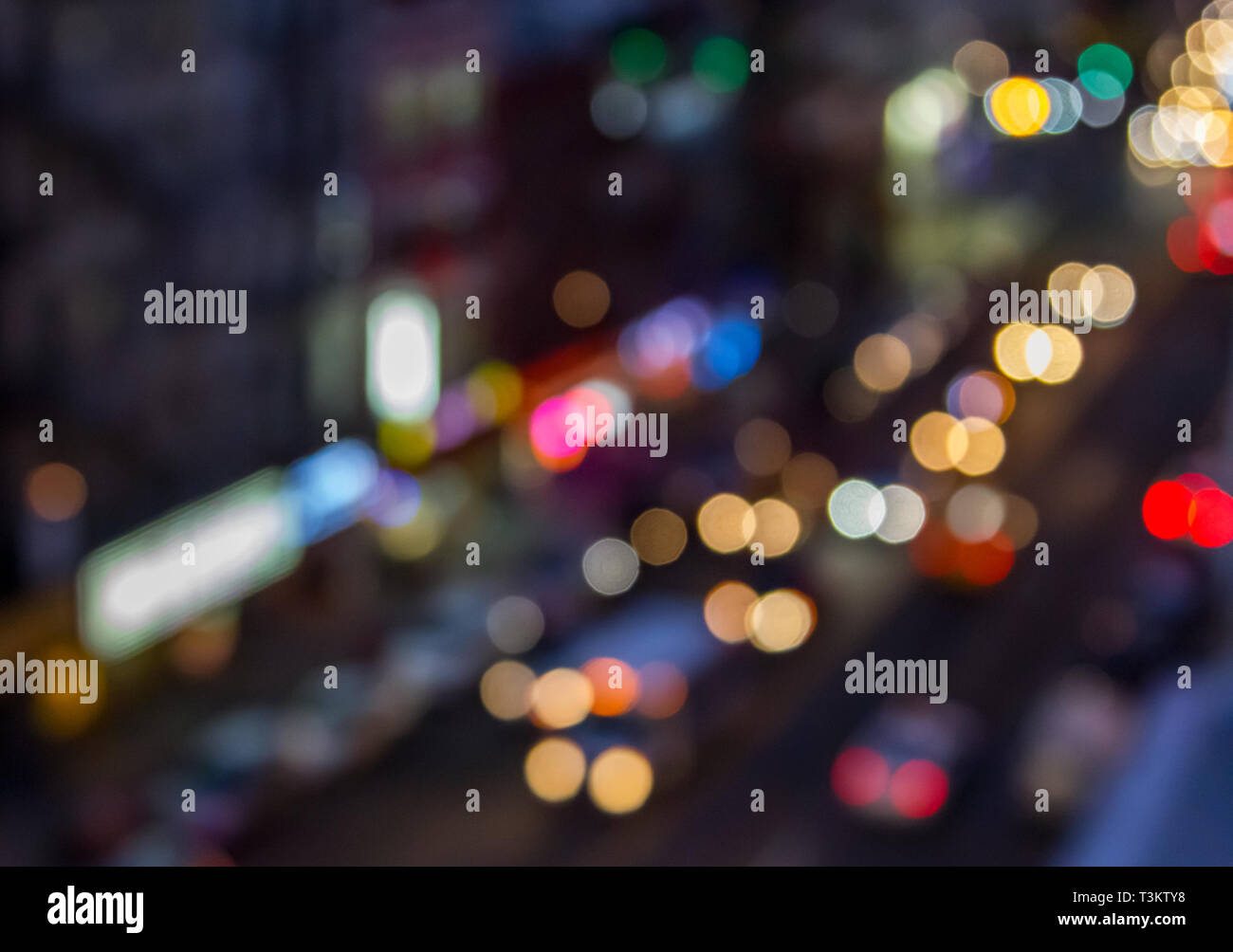 New York City street view with blurred night lights on Bowery through ...