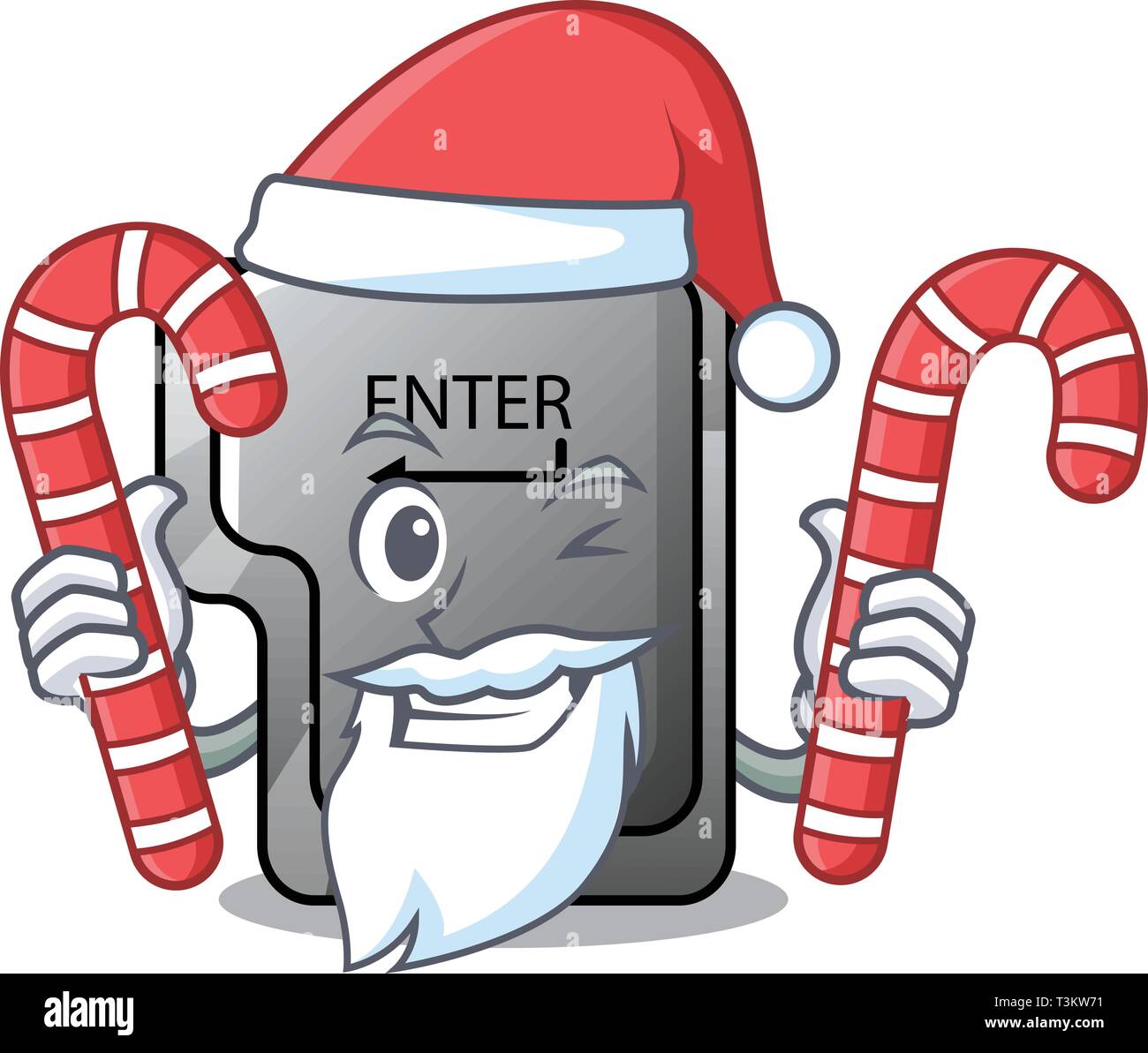 Santa with candy enter button installed on computer cartoon Stock Vector