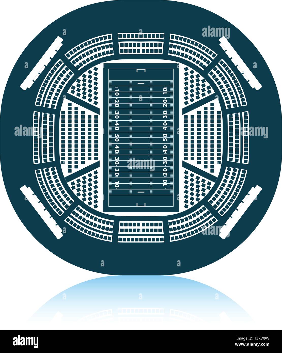 American football stadium bird's-eye view icon. Shadow reflection design. Vector illustration. Stock Vector