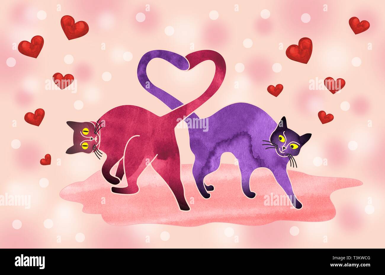 Silhouette of Two Cats with Tails Intertwined in Heart Shape