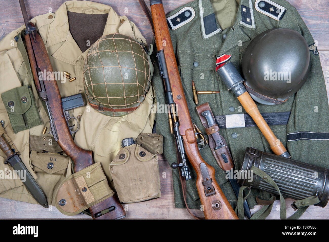 the world war two military american and german equipment Stock Photo - Alamy