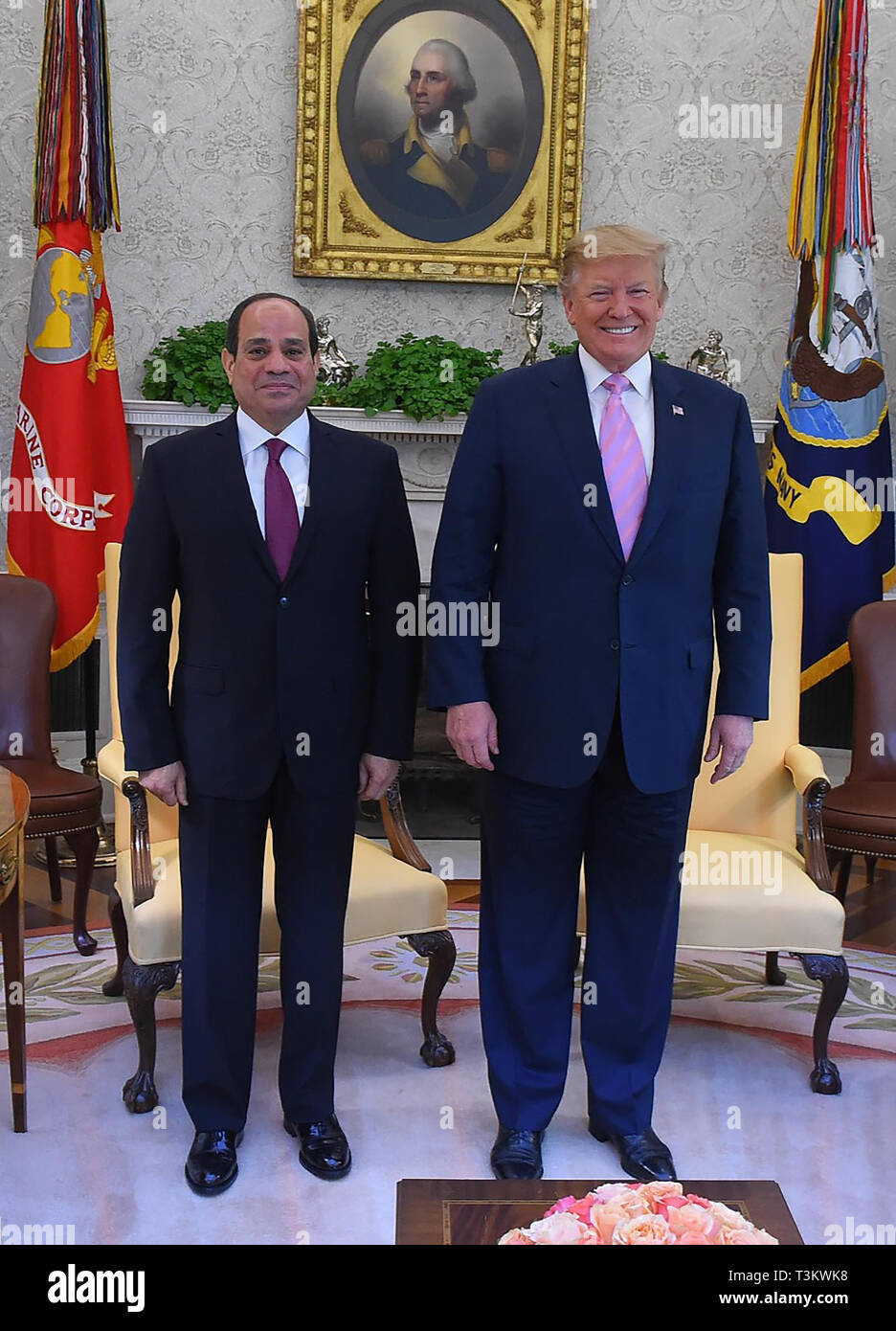 Washington, DC - 9 April 2019 - US President Donald Trump meets with Egyptian President Abdel Fattah El Sisi at the White House to discuss bilateral ties during his state visit to the United States. (Egyptian Presidency  Pool Photo) Stock Photo