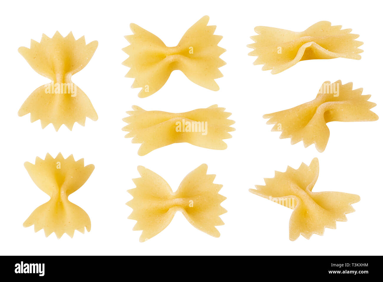 bow tie pasta isolated on white background, top view. Farfalle Pasta