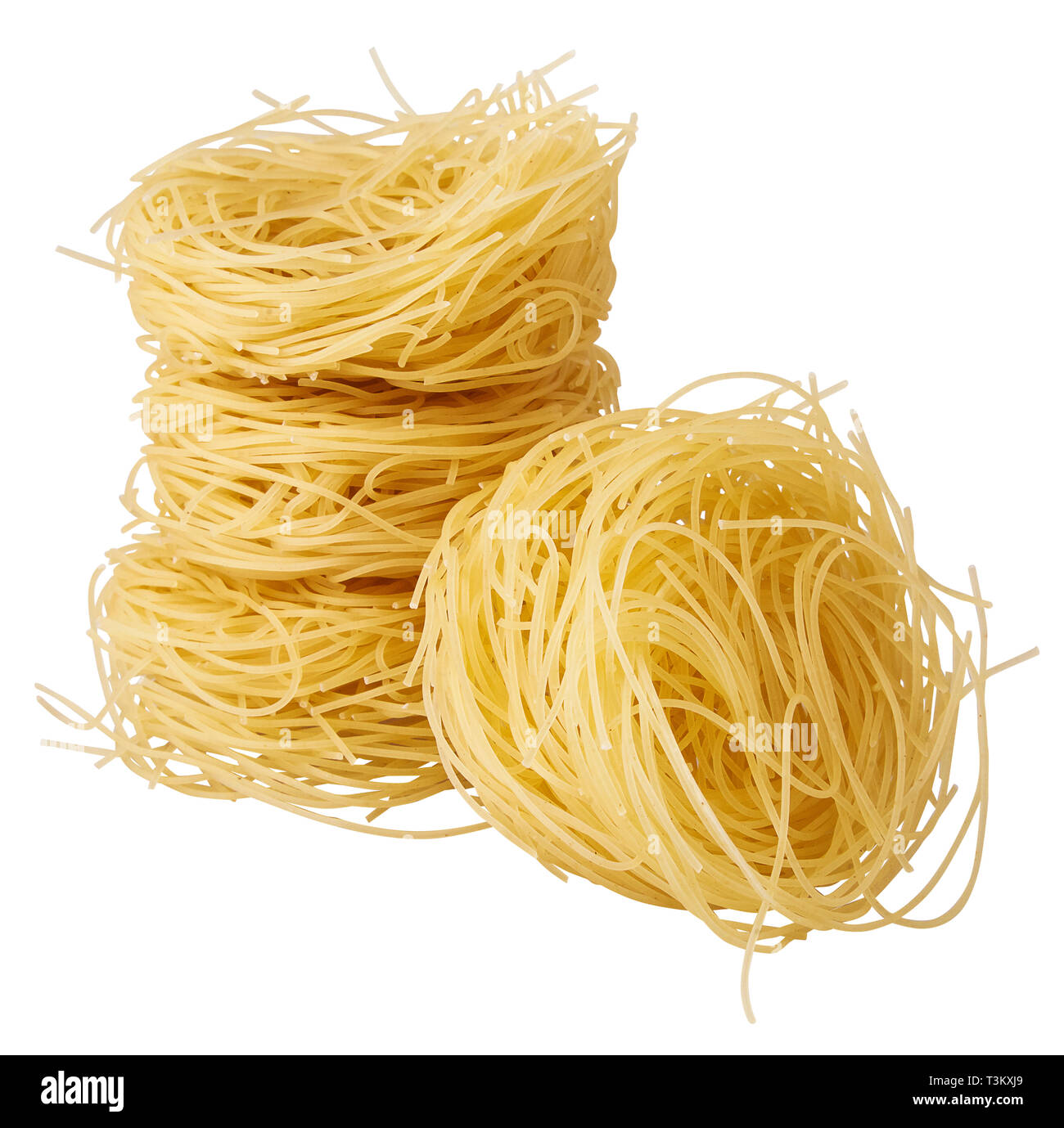 Capelli d'angelo, Angel's hair - pasta.  Homemade pasta. Italian Cuisine. Egg noodles. Italian pasta tagliatelle nest isolated Stock Photo