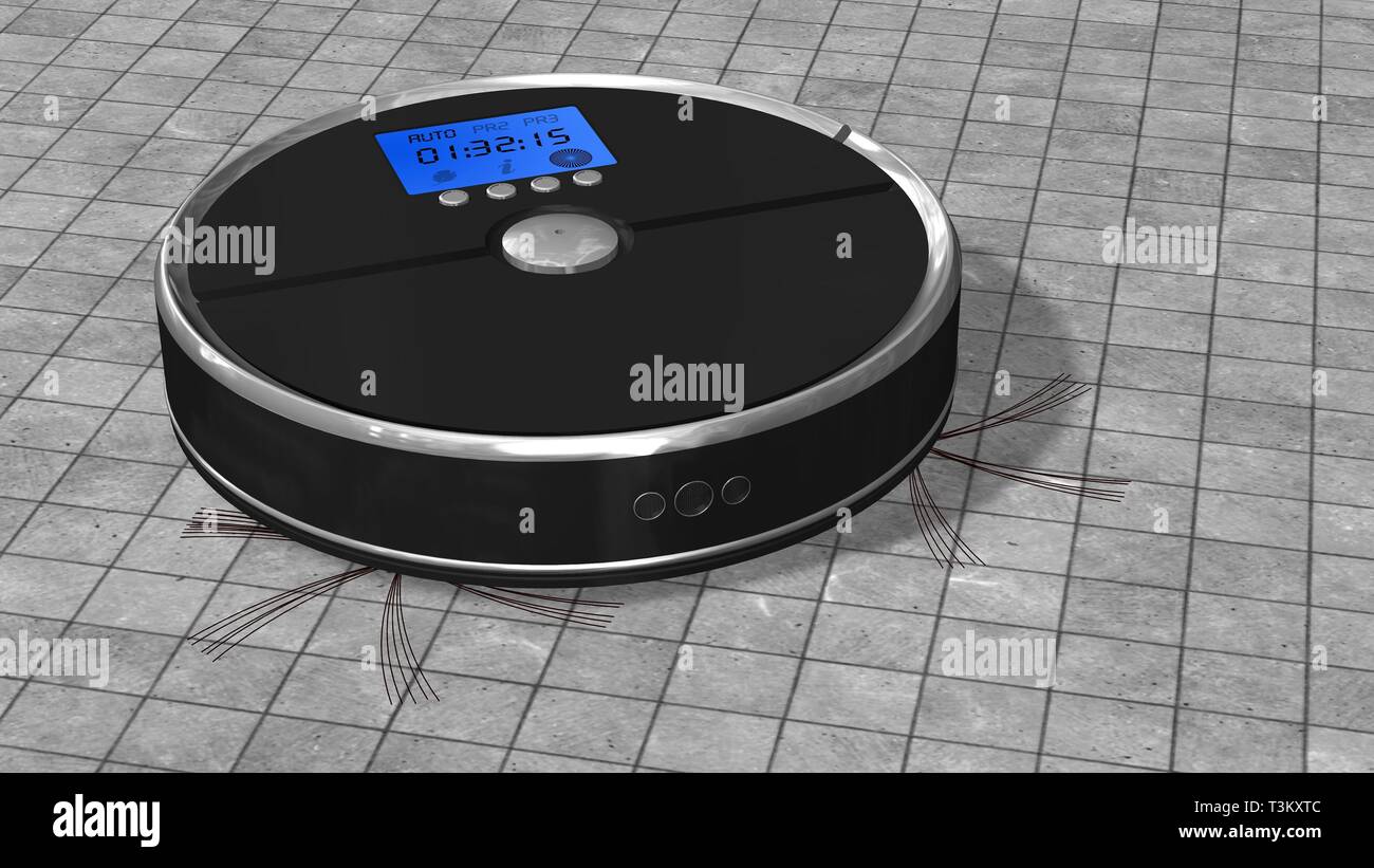 Automated robotic vacuum cleaner works on stone ground Stock Photo Alamy