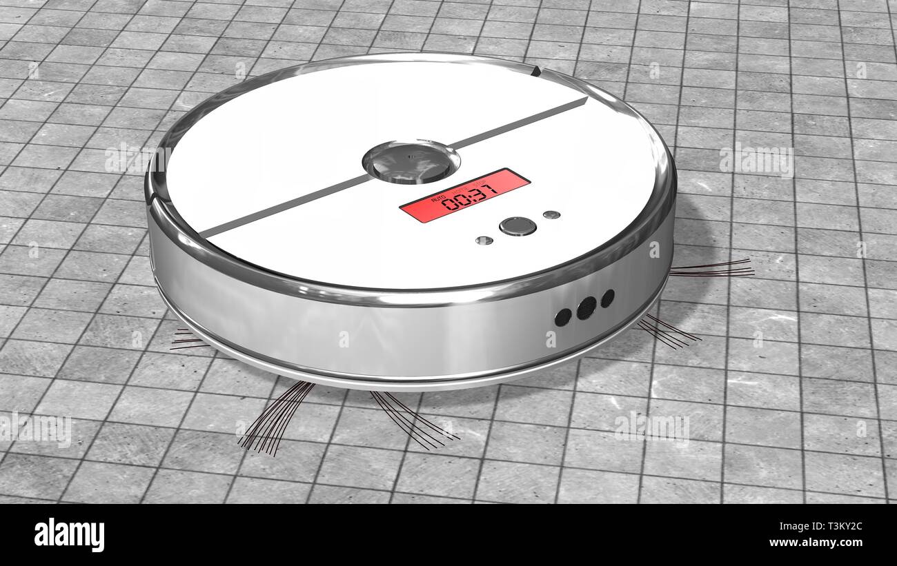 Automated robotic vacuum cleaner works on stone ground Stock Photo Alamy
