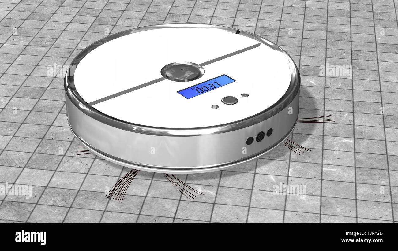 Automated robotic vacuum cleaner works on stone ground Stock Photo Alamy
