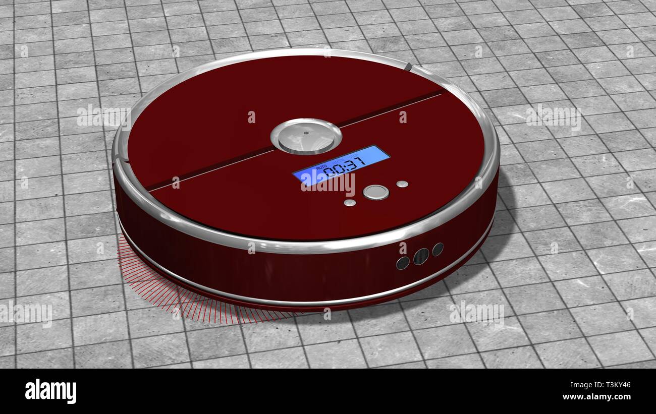 Automated robotic vacuum cleaner works on stone ground Stock Photo Alamy