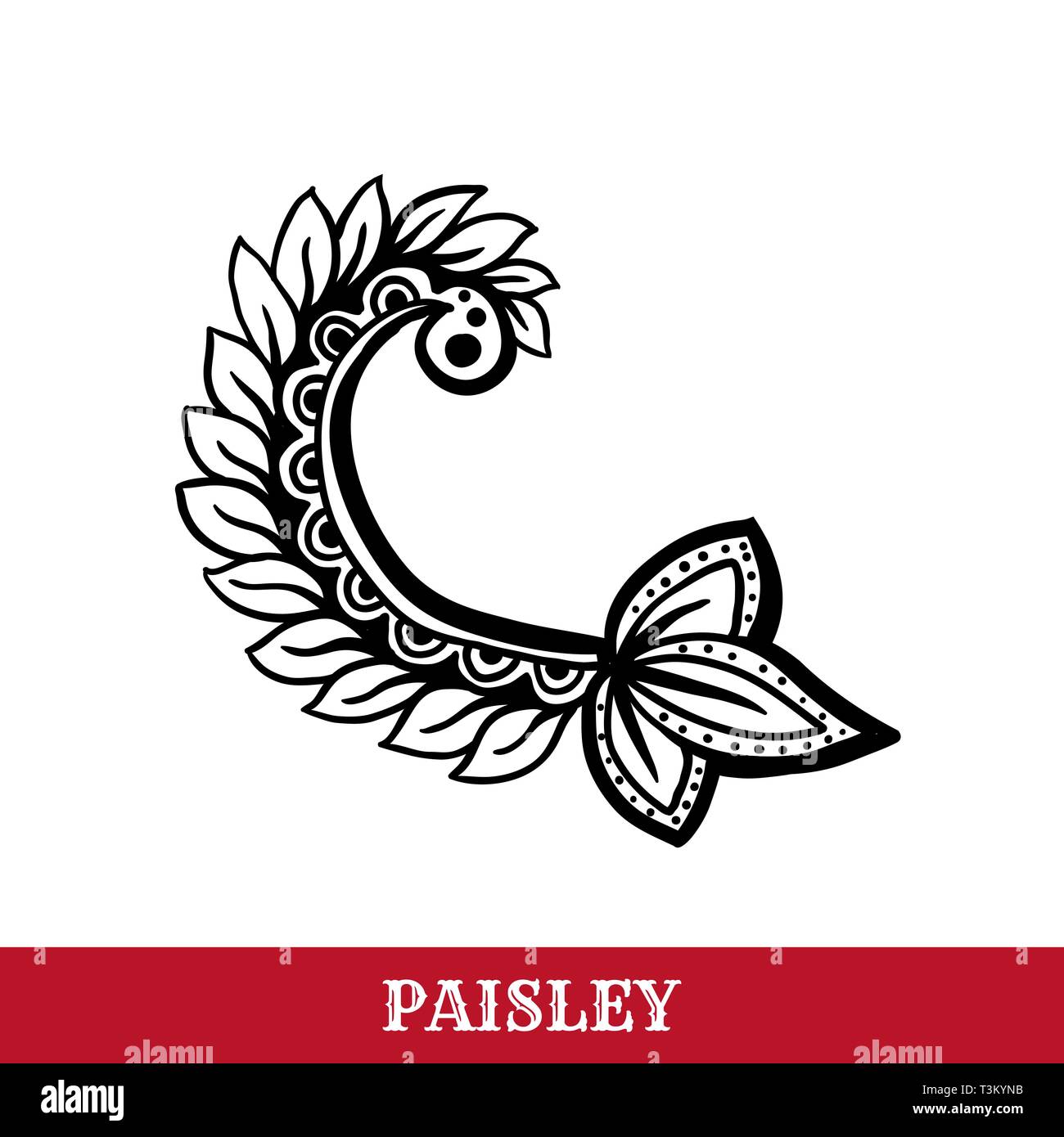Paisley motif hand drawn isolated vector tattoo illustration. Buta ink pen  isolated clipart. Persian ornate sketch drawing. Monochrome boteh curl. Gre  Stock Vector Image & Art - Alamy