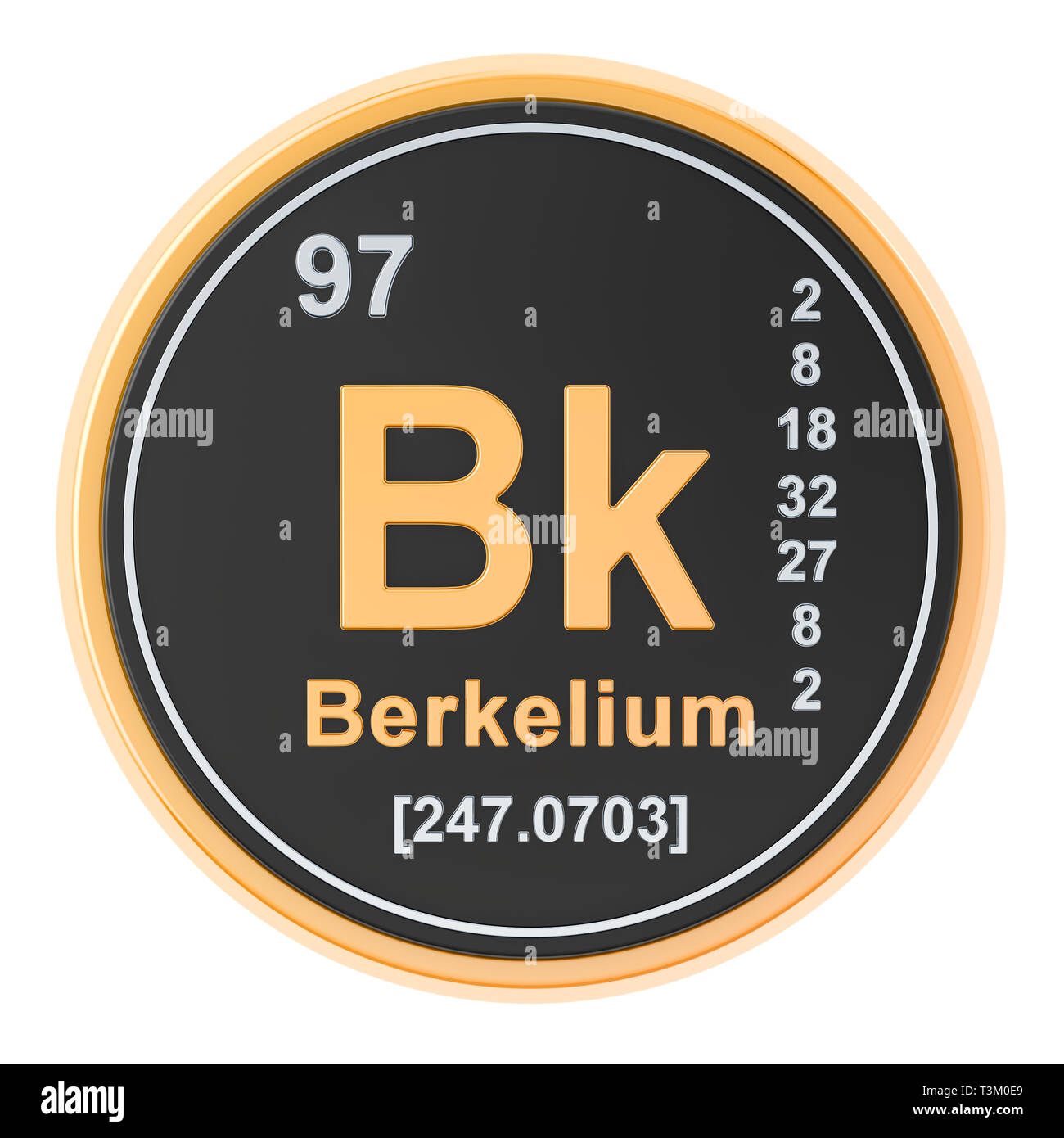 Berkelium Bk chemical element. 3D rendering isolated on white background Stock Photo